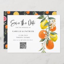 Botanical Orange and Lemon QR Code Save the Date