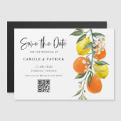 Botanical Orange and Lemon QR Code Save the Date マグネット招待状 (正面/裏面)