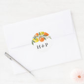 Botanical Orange and Lemon Wedding Monogram ラウンドシール (封筒)