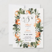 Botanical orange leaves watercolor wedding  招待状 (正面)
