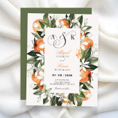 Botanical orange leaves watercolor wedding  招待状