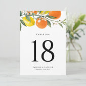 Botanical Oranges and Lemons Wedding Table Number (スタンド正面)