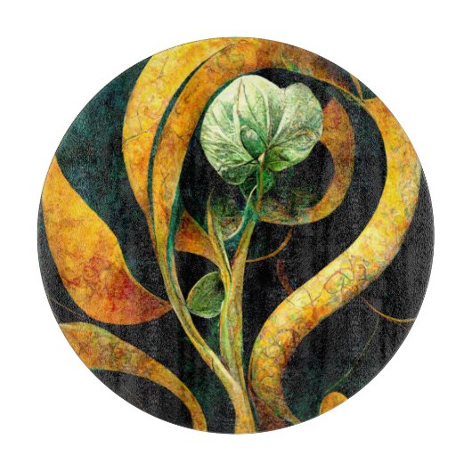 Botanical Orchid Greens & Golds カッティングボード (正面)