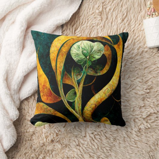 Botanical Orchid Greens & Golds クッション (ブランケット)