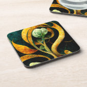 Botanical Orchid Greens & Golds コースター (左側)