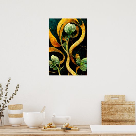 Botanical Orchid Greens & Golds ポスター (キッチン)