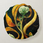 Botanical Orchid Greens & Golds ラウンドクッション (裏面)