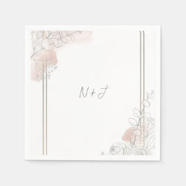 Botanical Outline Sage & Blush Floral Wedding  スタンダードカクテルナプキン