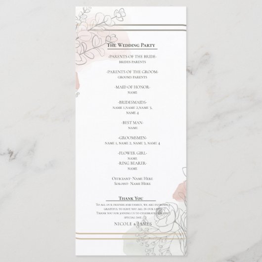 Botanical Outline Sage & Blush Floral Wedding  メニュー (裏面)