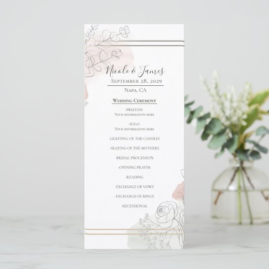 Botanical Outline Sage & Blush Floral Wedding  メニュー (スタンド正面)