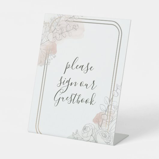 Botanical Outline Sage & Blush Floral Wedding  台座サイン (正面)