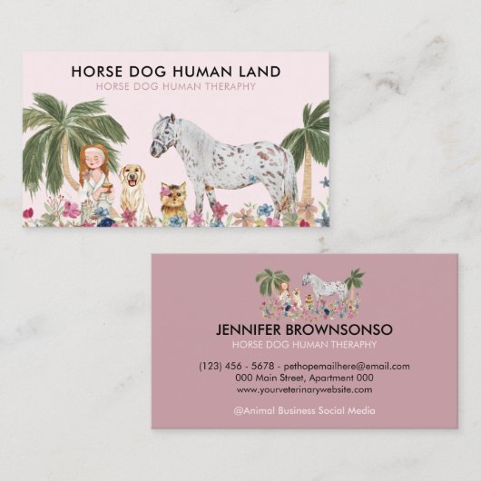 Botanical Palm Pink HORSE DOG HUMAN THERAPHY 名刺 (正面/裏面)