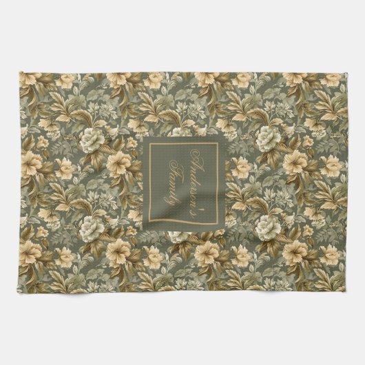 Botanical Pastel Look Personalized Modern Towel  キッチンタオル (横)