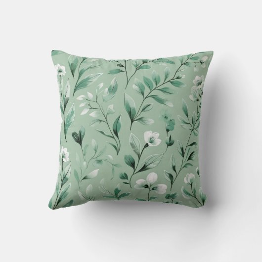 Botanical pattern in subtle greens クッション (裏面)