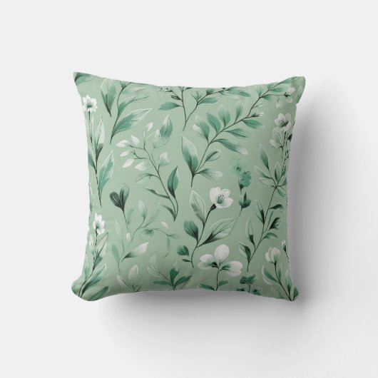  Botanical pattern  in subtle  greens  クッション (正面)
