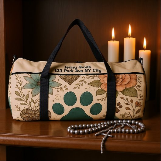 Botanical Paw Print Travel Kit Monogram Personal ダッフルバッグ