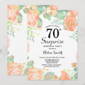 botanical peach フラワーのサプライズ 70歳の誕生日 招待状 (正面/裏面)