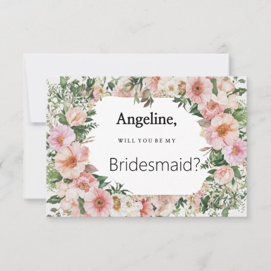 Botanical pink blossom summer floral Bridesmaid 招待状 (正面)