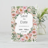 Botanical pink blossom summer floral Save the Date 招待状 (スタンド正面)