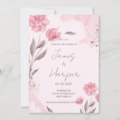 Botanical pink brown watercolor floral Wedding 招待状 (正面)