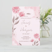 Botanical pink brown watercolor floral Wedding 招待状 (スタンド正面)
