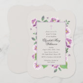 Botanical Pink Flowers Elegant Baptism 招待状 (正面/裏面)