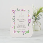 Botanical Pink Flowers Elegant Baptism 招待状 (スタンド正面)