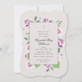 Botanical Pink Flowers Elegant Baptism 招待状