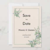 Botanical pink mint ivory floral Save the Date 招待状 (正面)