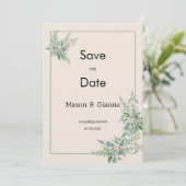 Botanical pink mint ivory floral Save the Date 招待状 (スタンド正面)
