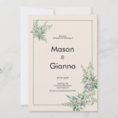 Botanical pink mint ivory floral Wedding 招待状 (正面)