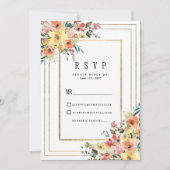 Botanical pink orange gold floral country RSVP 招待状 (正面)