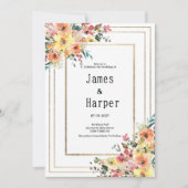 Botanical pink orange gold floral country Wedding  招待状 (正面)