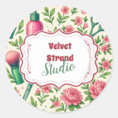 Botanical Pink Stylist Beauty Business ラウンドシール (正面)