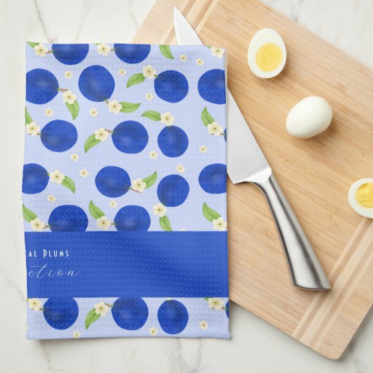 Botanical Plums Collection Blue キッチンタオル (四つ折り)