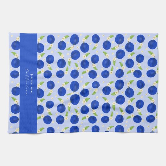 Botanical Plums Collection Blue キッチンタオル (横)