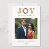 Botanical Ponsettia Christmas Wreath Photo Family シーズンカード (正面)