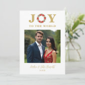 Botanical Ponsettia Christmas Wreath Photo Family シーズンカード (スタンド正面)