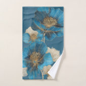 Botanical Poppy Blue Gold Line Art Floral バスタオルセット (ハンドタオル)