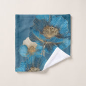 Botanical Poppy Blue Gold Line Art Floral バスタオルセット (ウォッシュタオル)