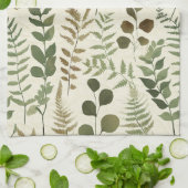 Botanical Pressed Leaves Pattern – Fern Print キッチンタオル (折り畳み)