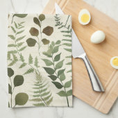 Botanical Pressed Leaves Pattern – Fern Print キッチンタオル (四つ折り)