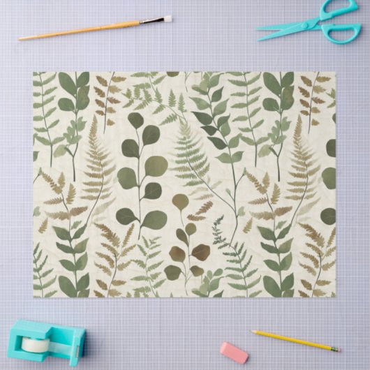 Botanical Pressed Leaves Pattern – Fern Print 薄葉紙 (クラフト)