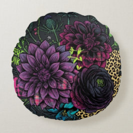 Botanical Punk Floral Pillow Dark Aesthetic Grunge ラウンドクッション
