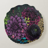 Botanical Punk Floral Pillow Dark Aesthetic Grunge ラウンドクッション (裏面)