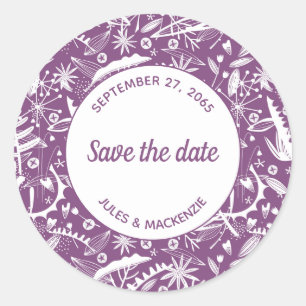 Botanical Purple Folids Save the Date ラウンドシール