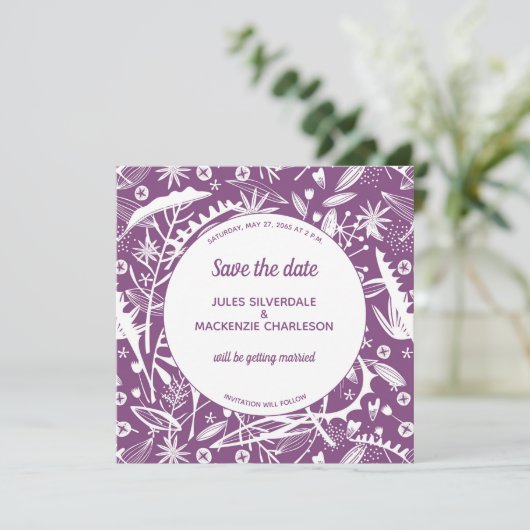Botanical Purple Folids Save the Date 招待状 (スタンド正面)