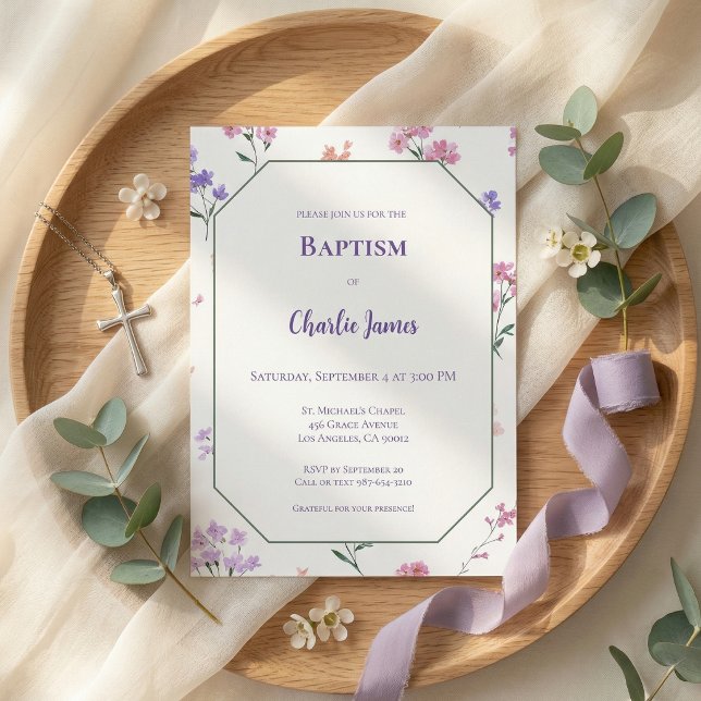 Botanical Purple Pink Baptism Invitation (クリエイターアップロード済み)