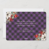 Botanical Purple Plaid Snow New Year Card シーズンカード (裏面)