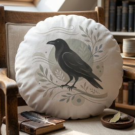 Botanical Raven Art Woodland Spirit Keeper ラウンドクッション